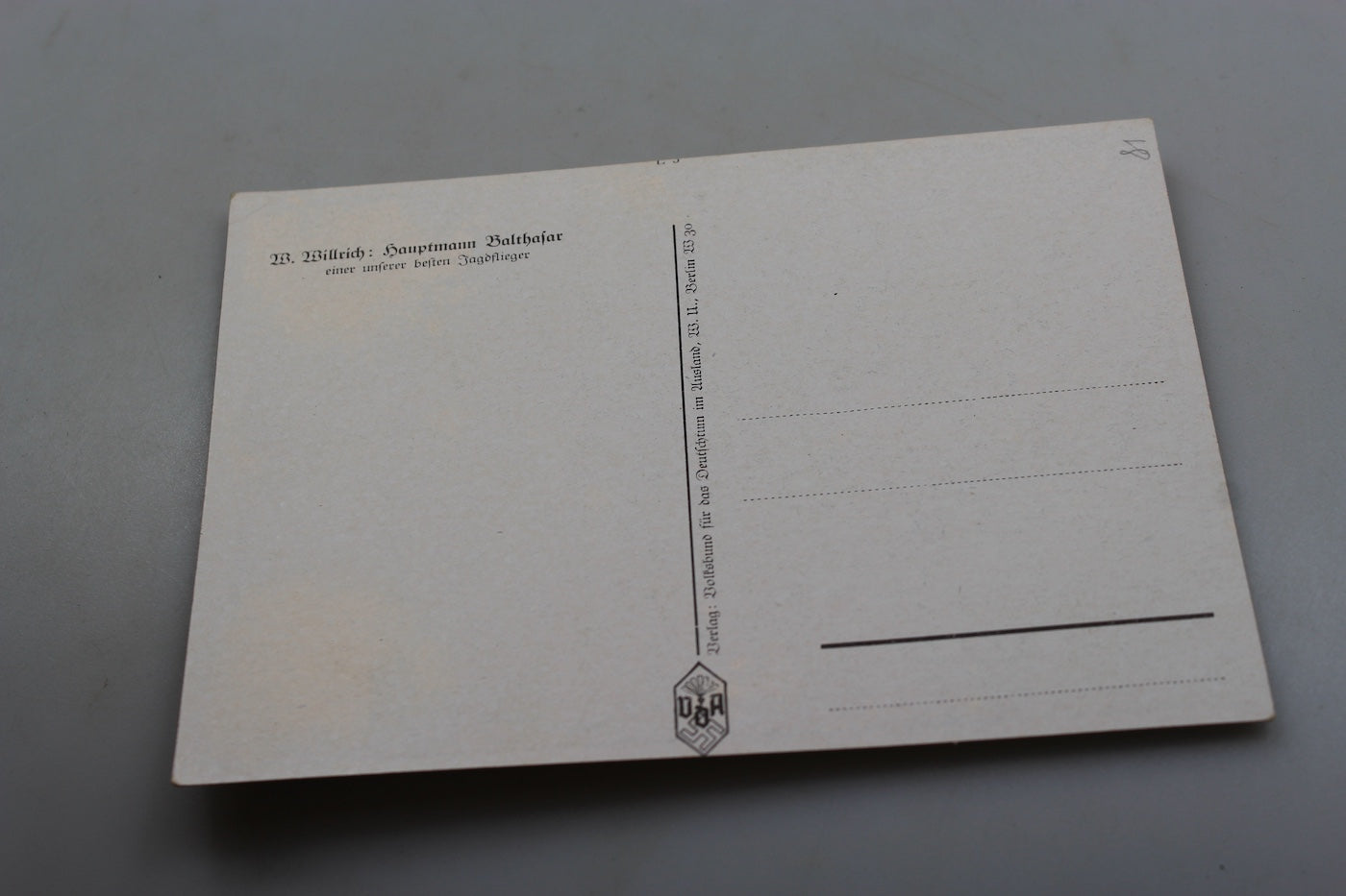 Cartolina postale Willrich - "Hauptmann Balthasar" WW2