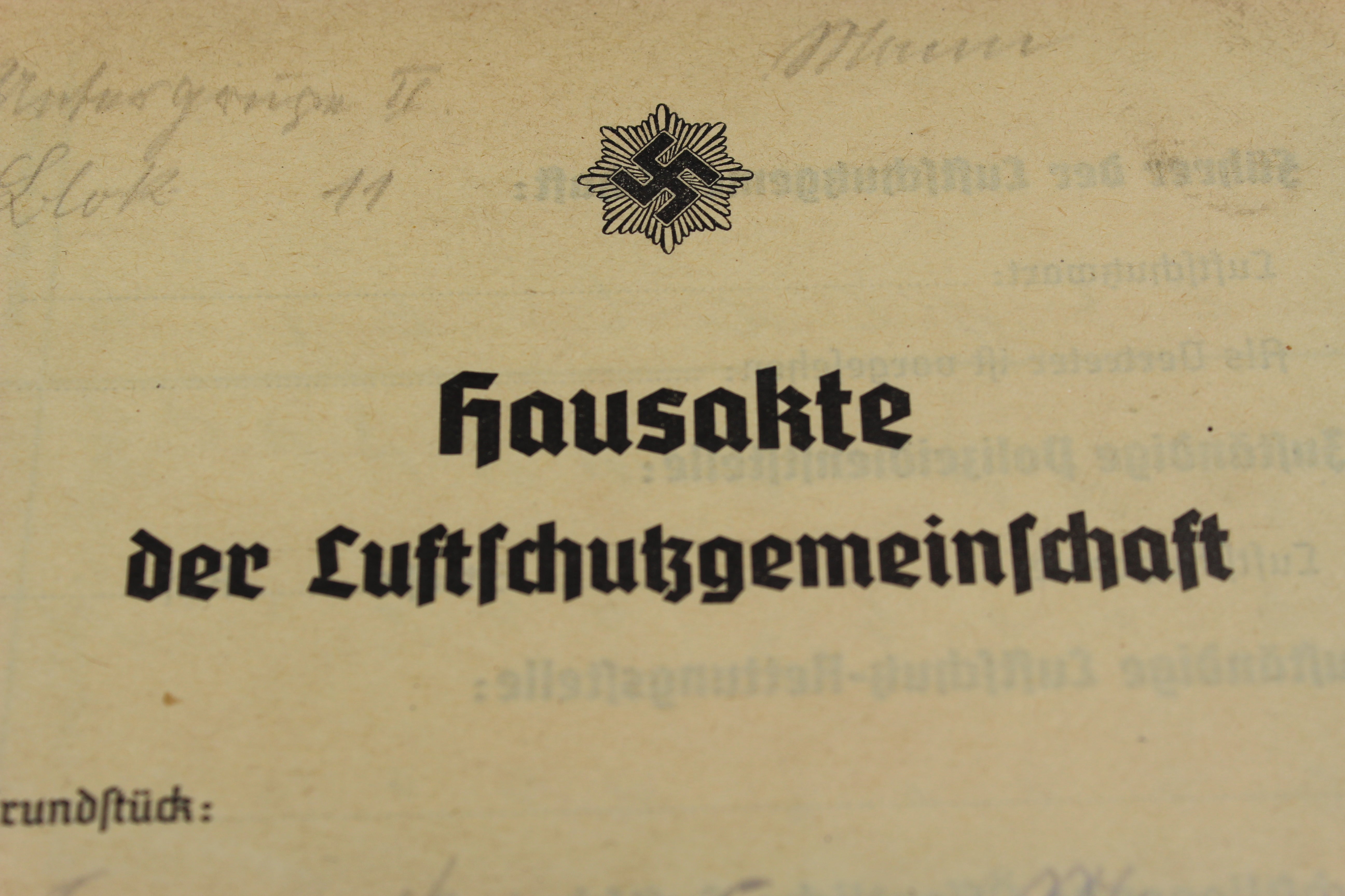 Hausakte der Luftschutzgemeineschaft