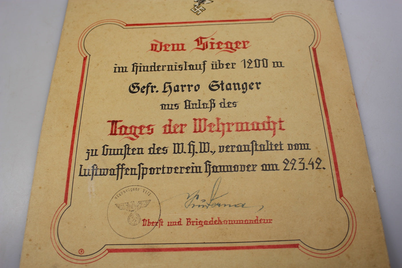 Urkunde "Tag der Wehrmacht" 1942