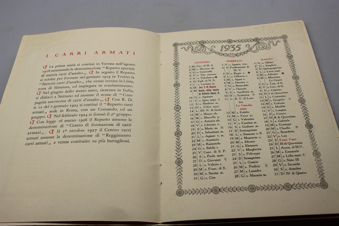 Brochure Reggimento Carri Armati - 1935 - REI