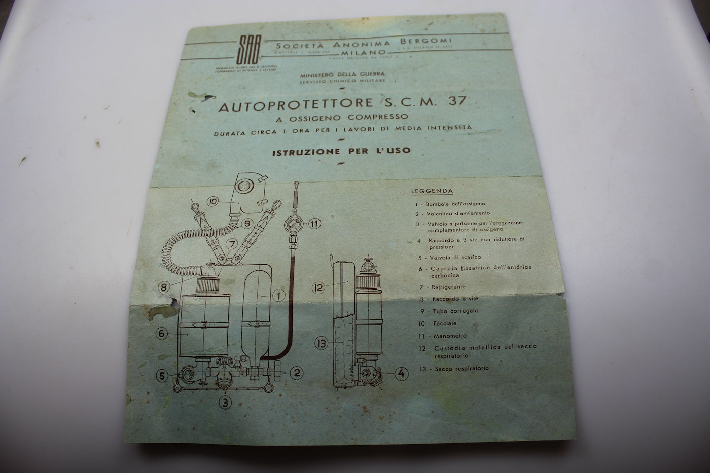 Istruzioni Autorespiratore S.C.M. 37 - SA - Bergomi - Milano