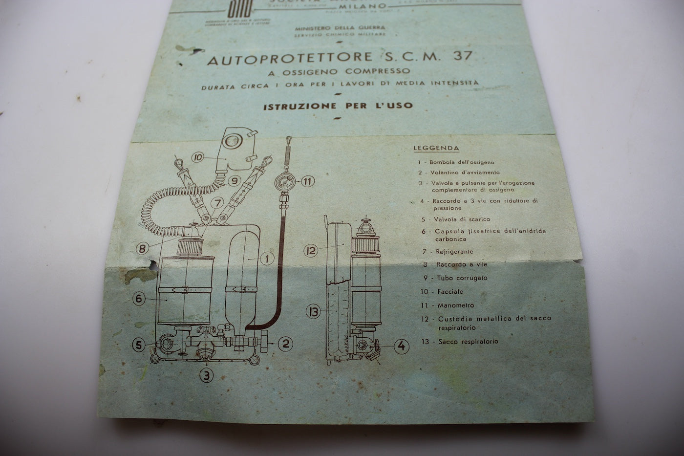 Istruzioni Autorespiratore S.C.M. 37 - SA - Bergomi - Milano