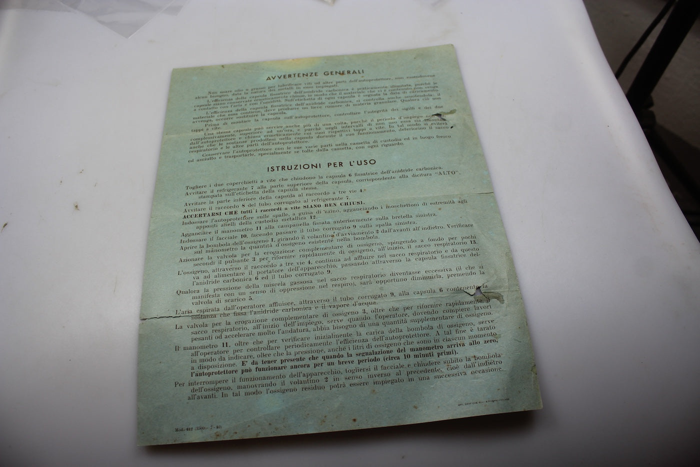 Istruzioni Autorespiratore S.C.M. 37 - SA - Bergomi - Milano