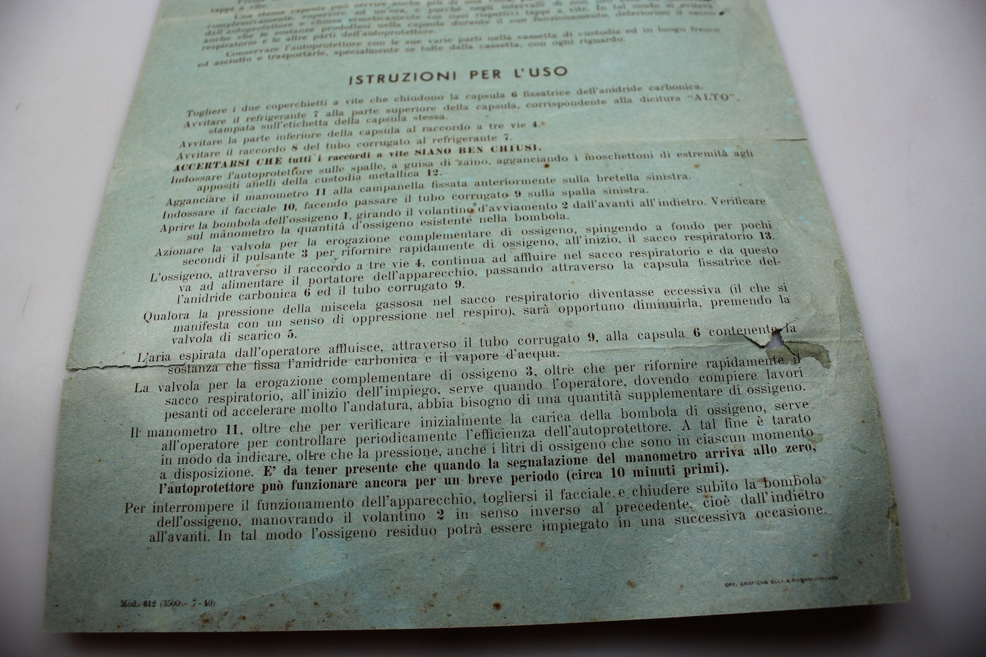 Istruzioni Autorespiratore S.C.M. 37 - SA - Bergomi - Milano