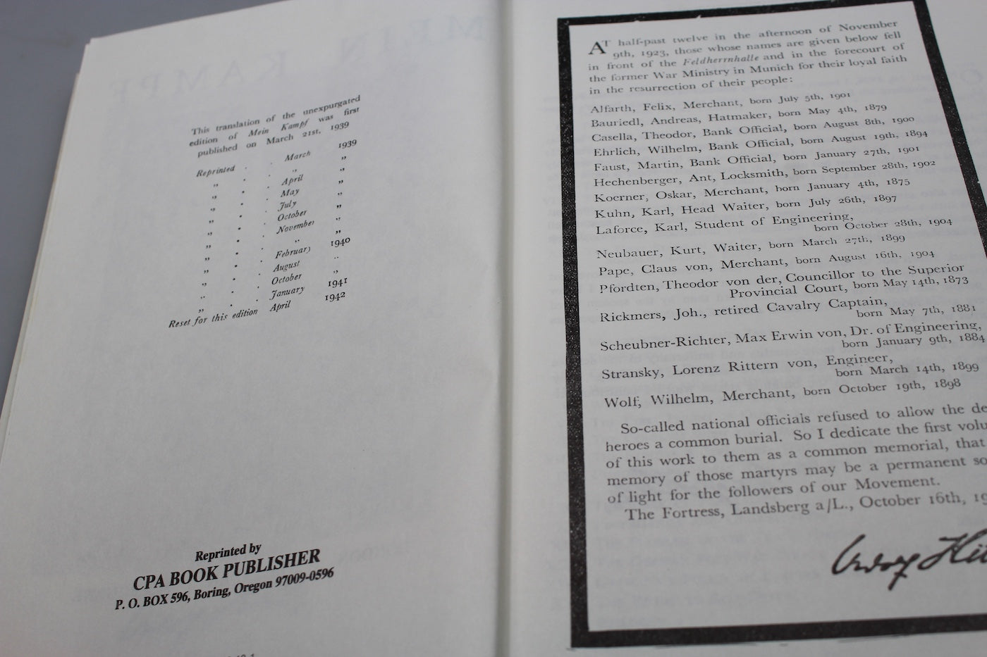 "Mein Kampf" Anastatica - fine anni 90' primi del 2000 in lingua Inglese