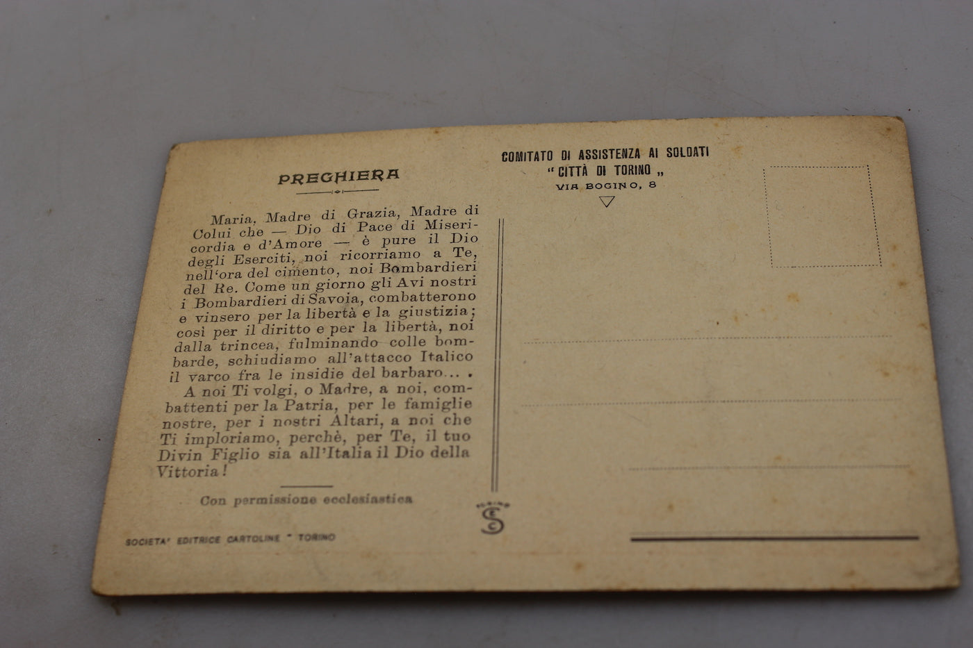 Cartolina postale "Nostra Signora dei Bombardieri" WW 1