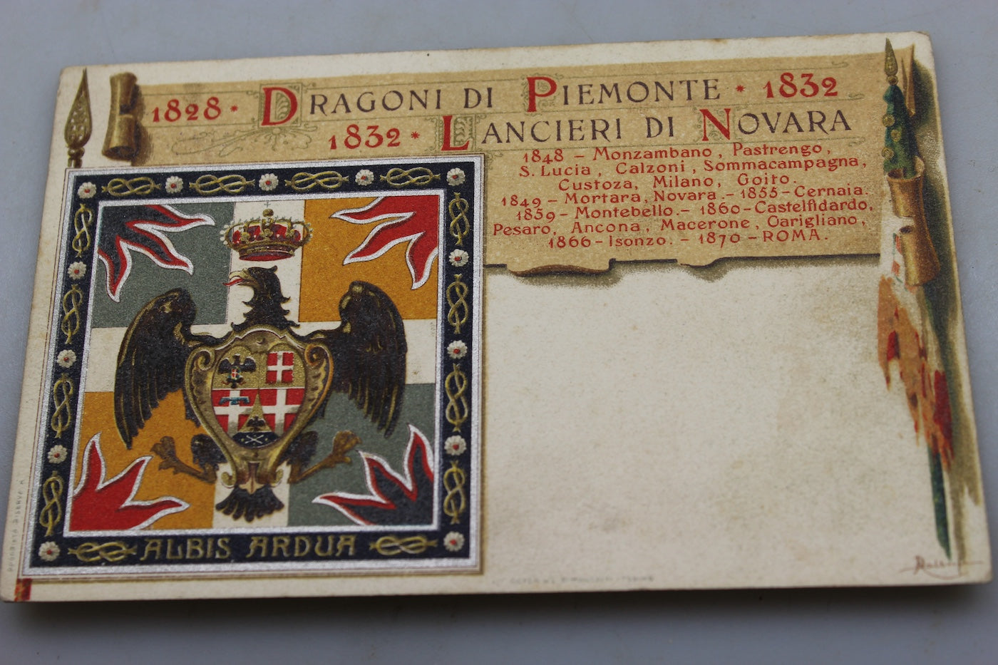 Cartolina postale Dragoni di Piemonte - Lancieri di Novara