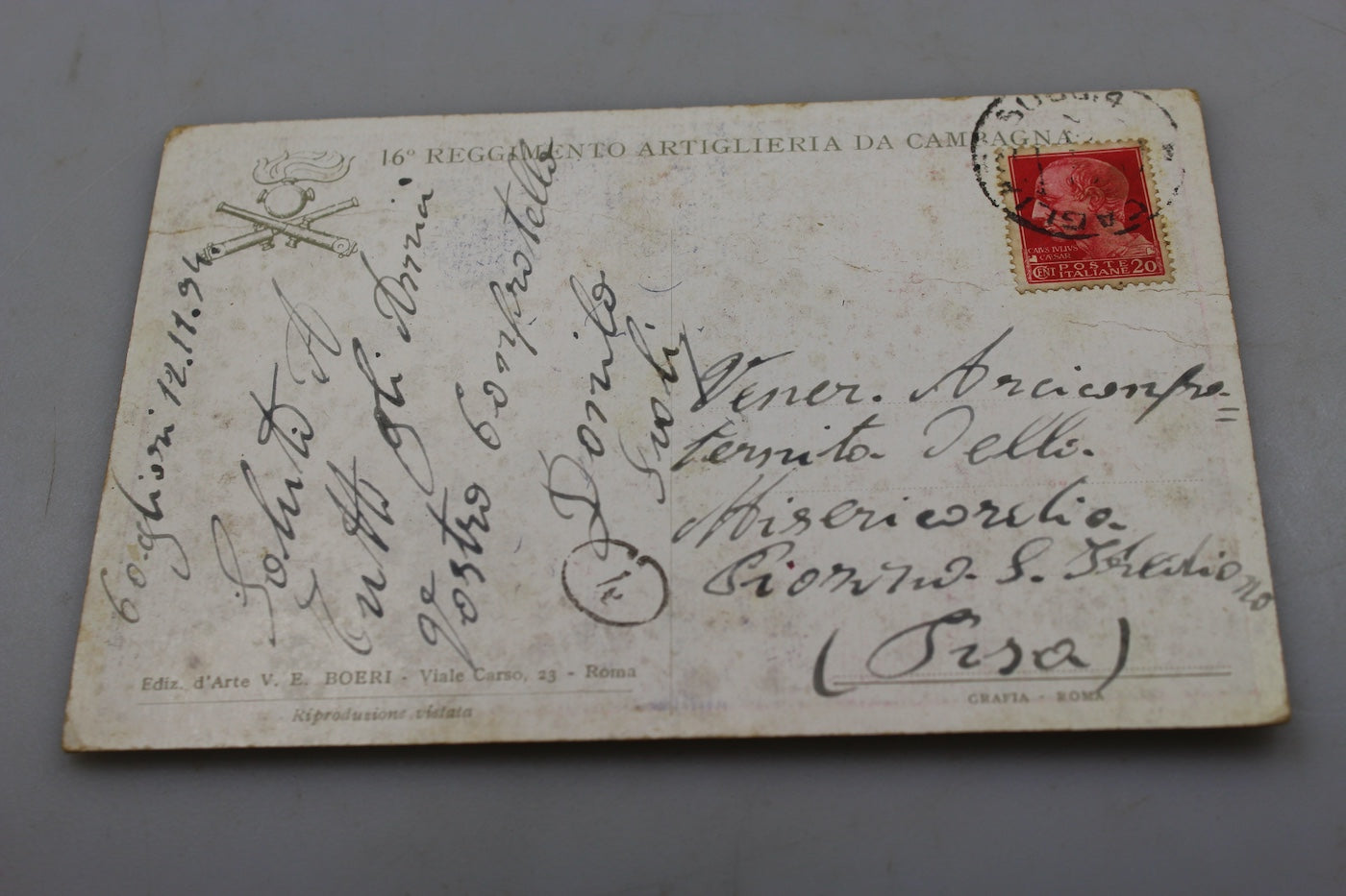 Cartolina postale XVI ° Reggimento Artiglieria da Campo