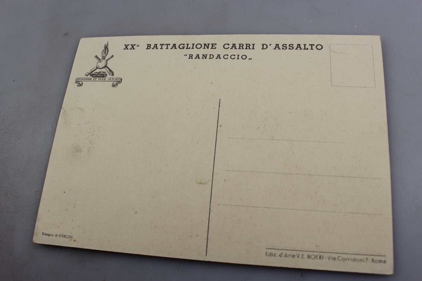 Cartolina postale del XX° Battaglione carri d'assalto "Randaccio"