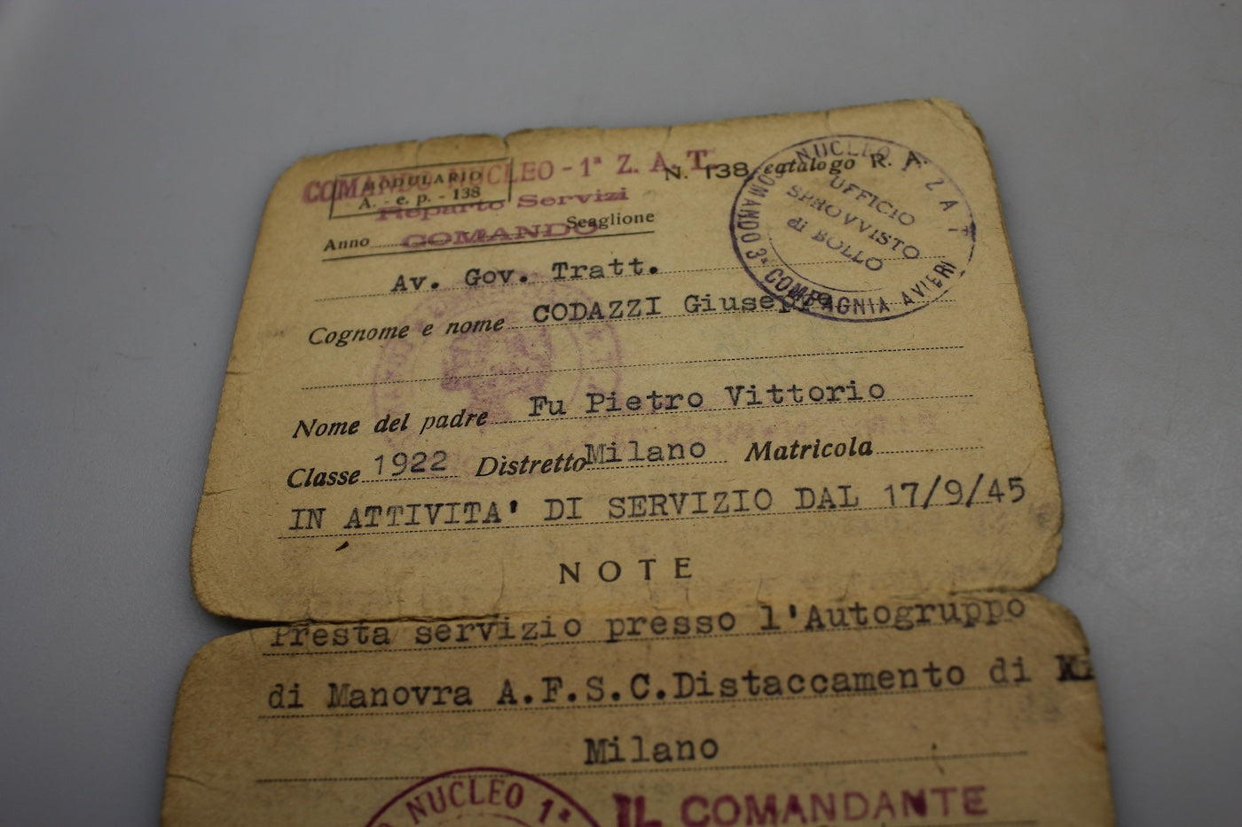 Tessera provvisoria riconoscimento RA immediato dopoguerra, foto 4