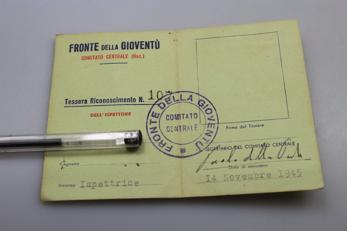 Tessera PCI - Fronte della Gioventù 1945