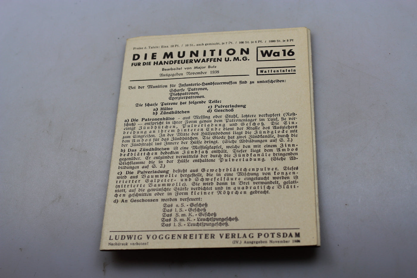 Brochure munizionamento armi leggere Wehrmacht WW2