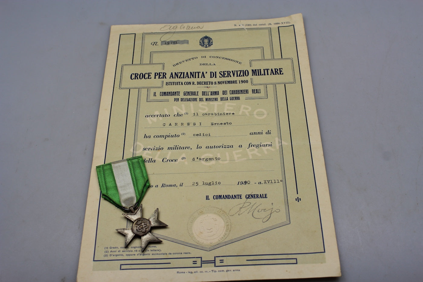 Croce XVI anni Servizio con attestato anni 40 RRCC