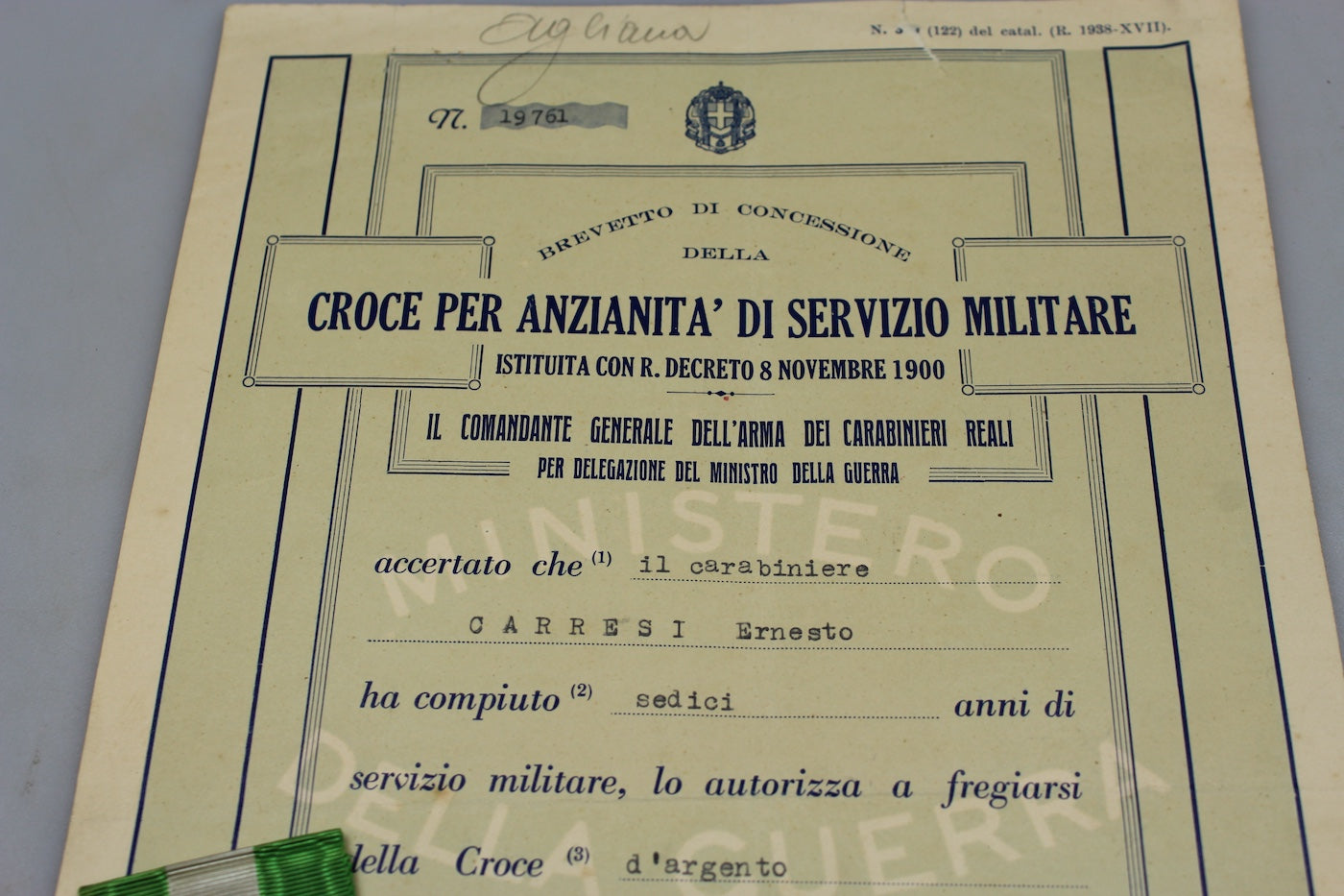 Croce XVI anni Servizio con attestato anni 40 RRCC