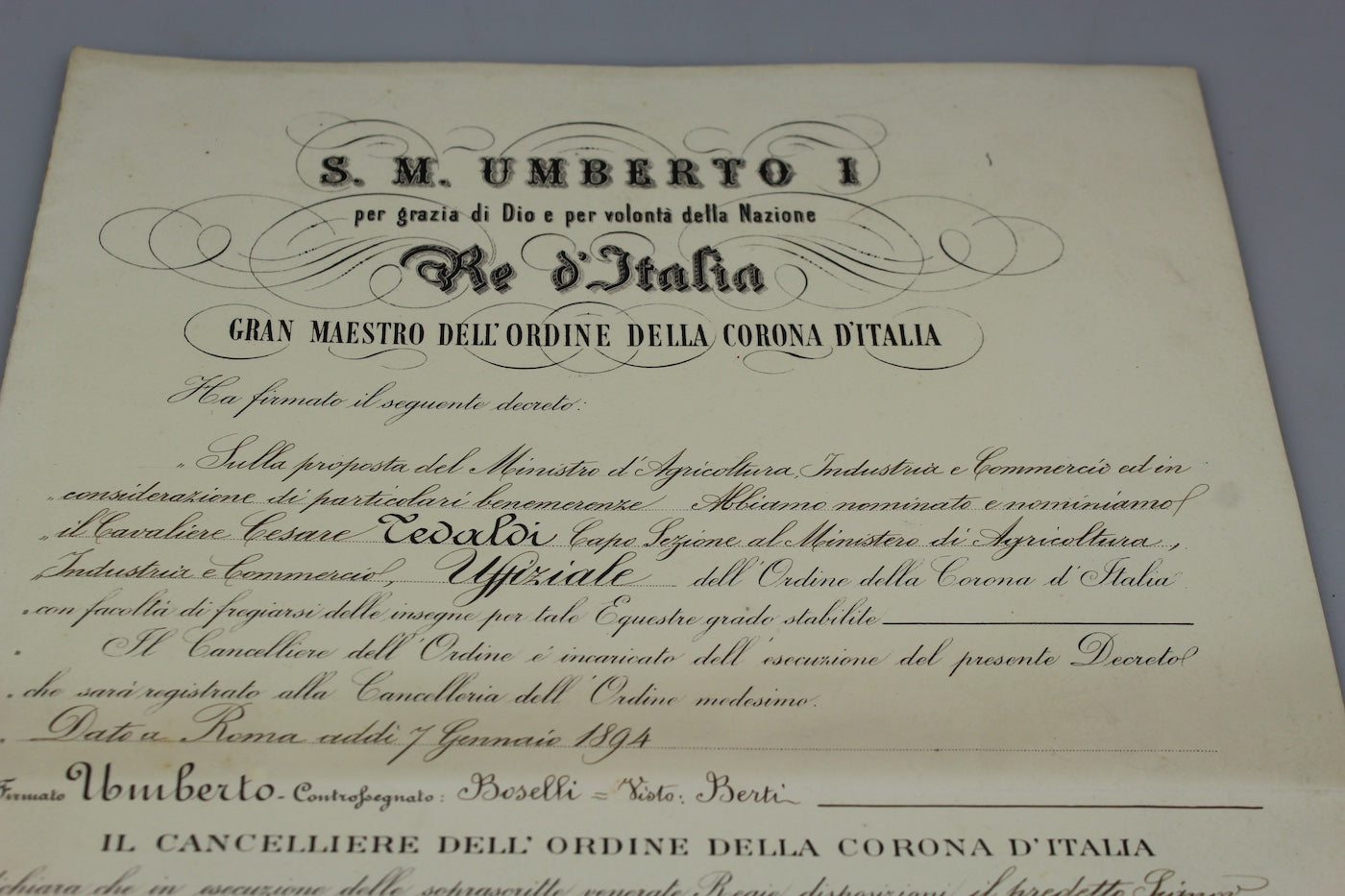 Croce di Cavaliere della Corona d'Italia Umberto I° con scatola e attestato, foto 2