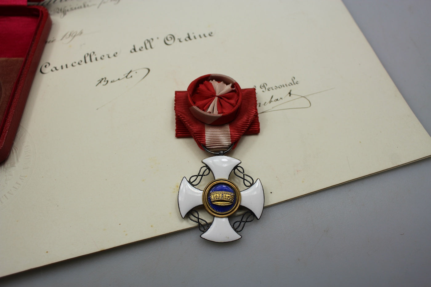 Croce di Cavaliere della Corona d'Italia Umberto I° con scatola e attestato, foto 6