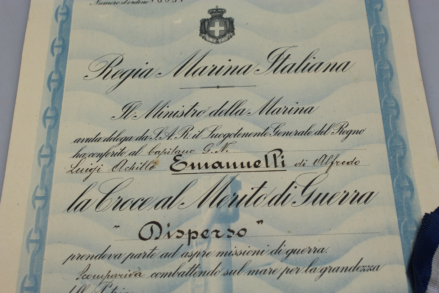 Croce al Merito di Guerra + Attestato Regia Marina