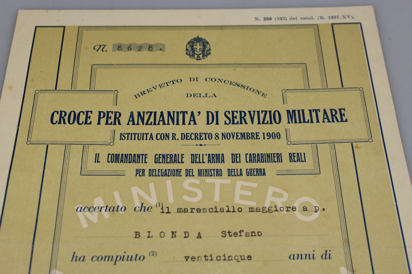Croce Argento XXV Anni di Servizio con attestato di conferimento
