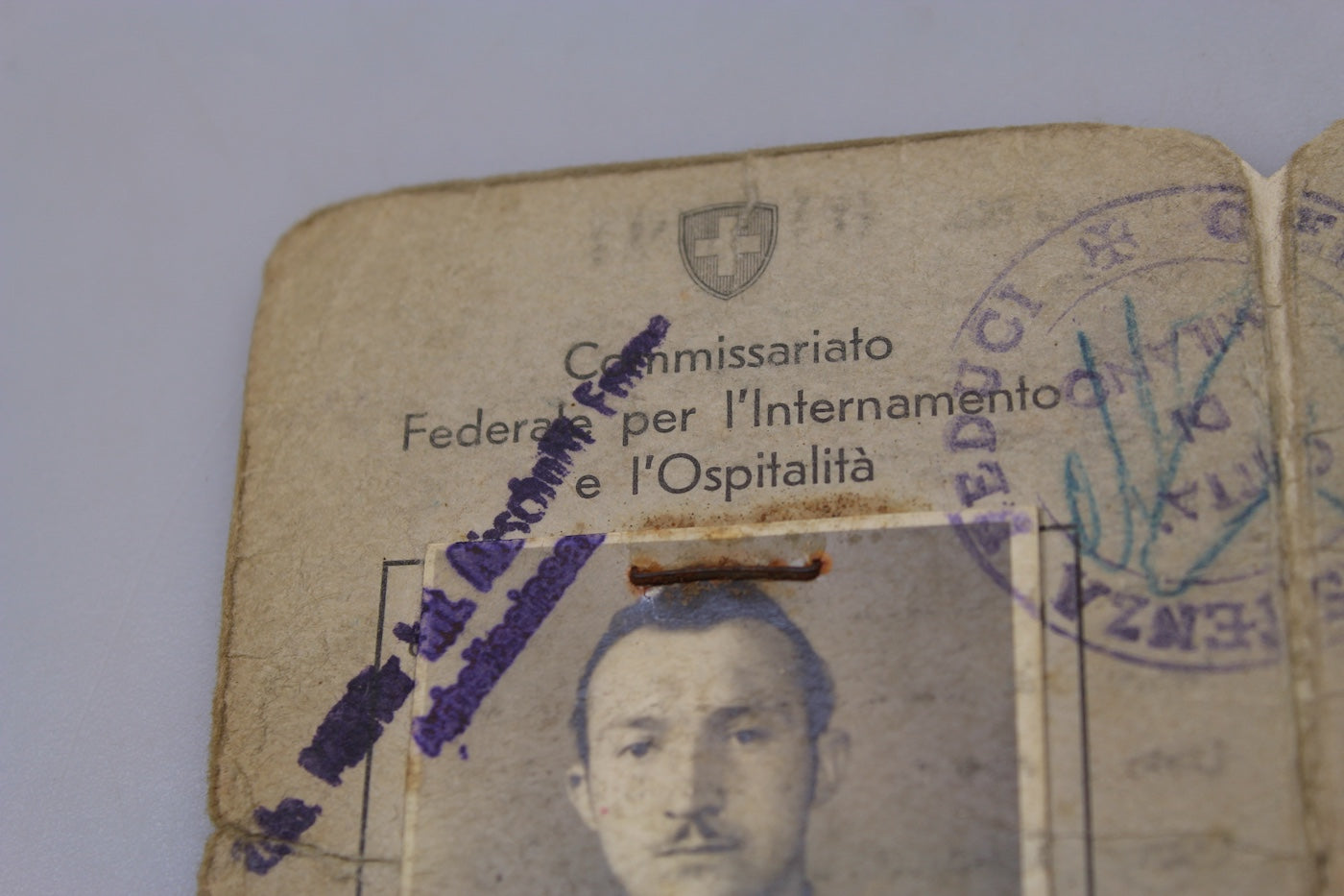 Tessera Commissariato Federale per l'Internamento e l'Ospitalità WW2