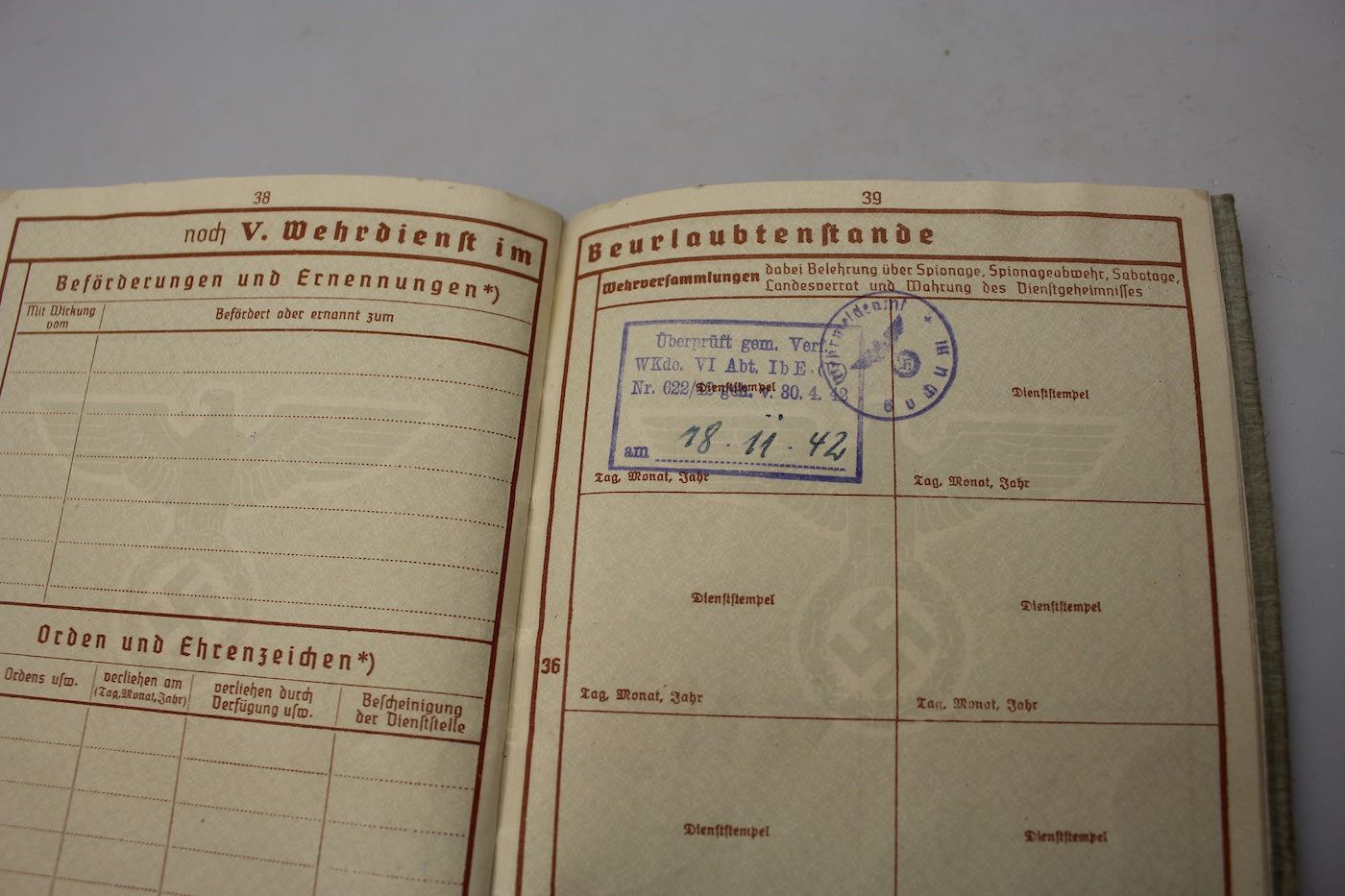 Wehrpass Heer WW2 Riservista