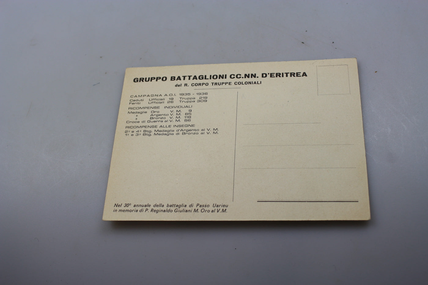 Cartolina Postale - Gruppo Battaglioni CCNN d'Eritrea