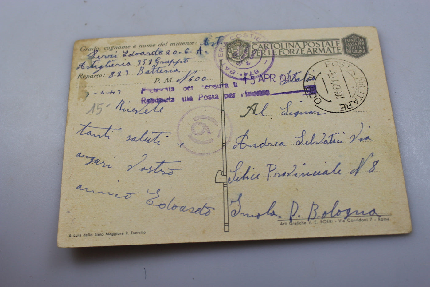Cartolina postale FFAA WW 2