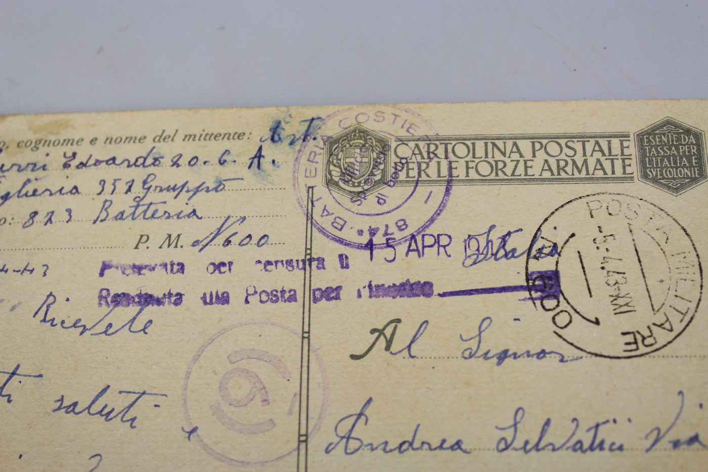 Cartolina postale FFAA WW 2