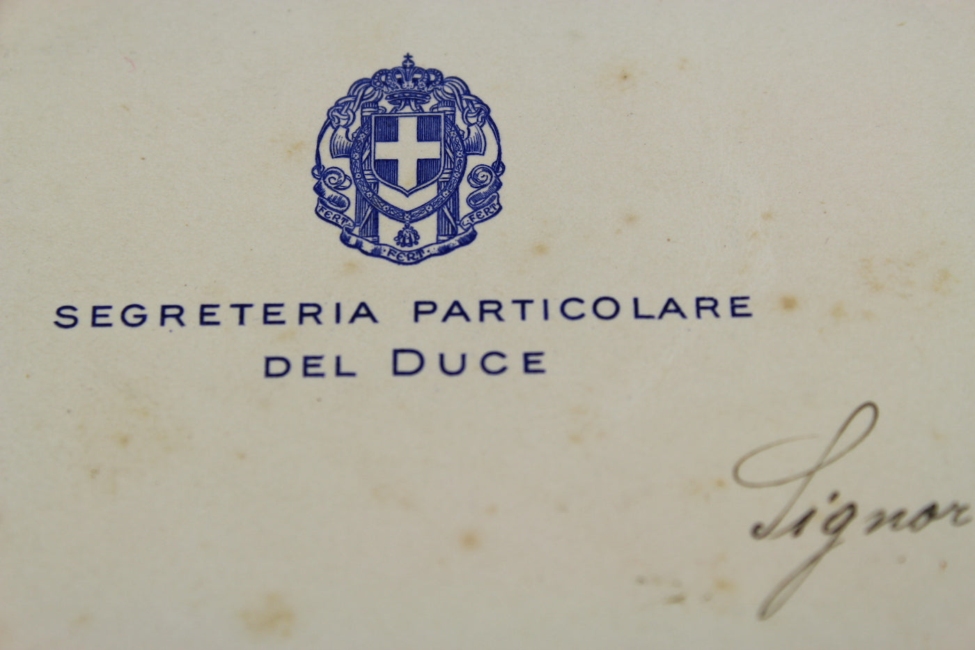 Biglietto Segreteria Particolare del Duce