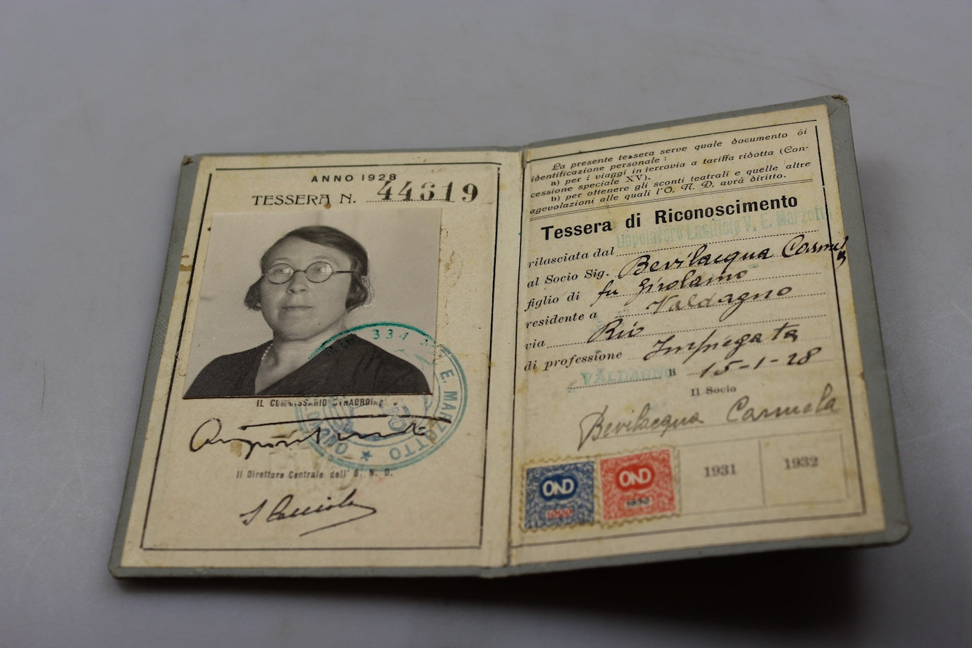 Tessera iscritta OND 1928