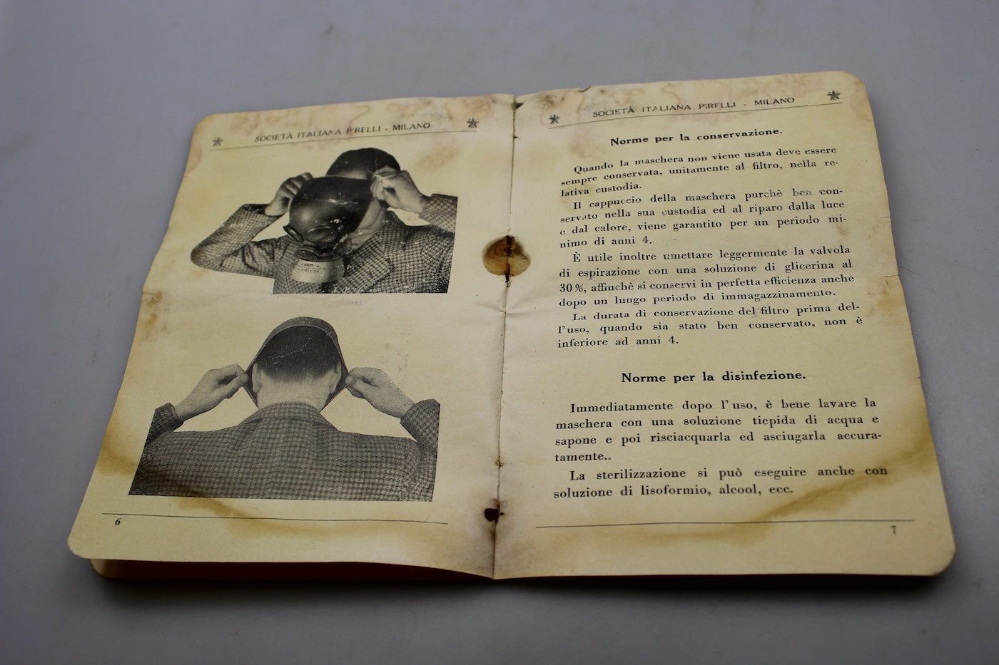 Manuale "Maschera antigas Pirelli  "Rifugio" L.V./B.N. - 1940