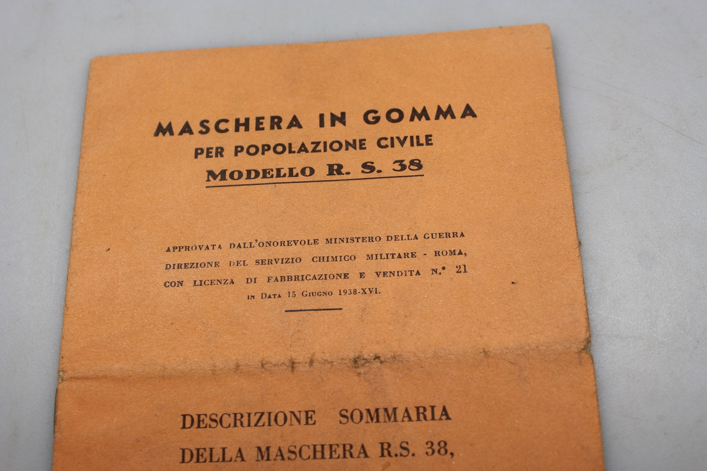 Manuale istruzioni Maschera antigas R.S.38