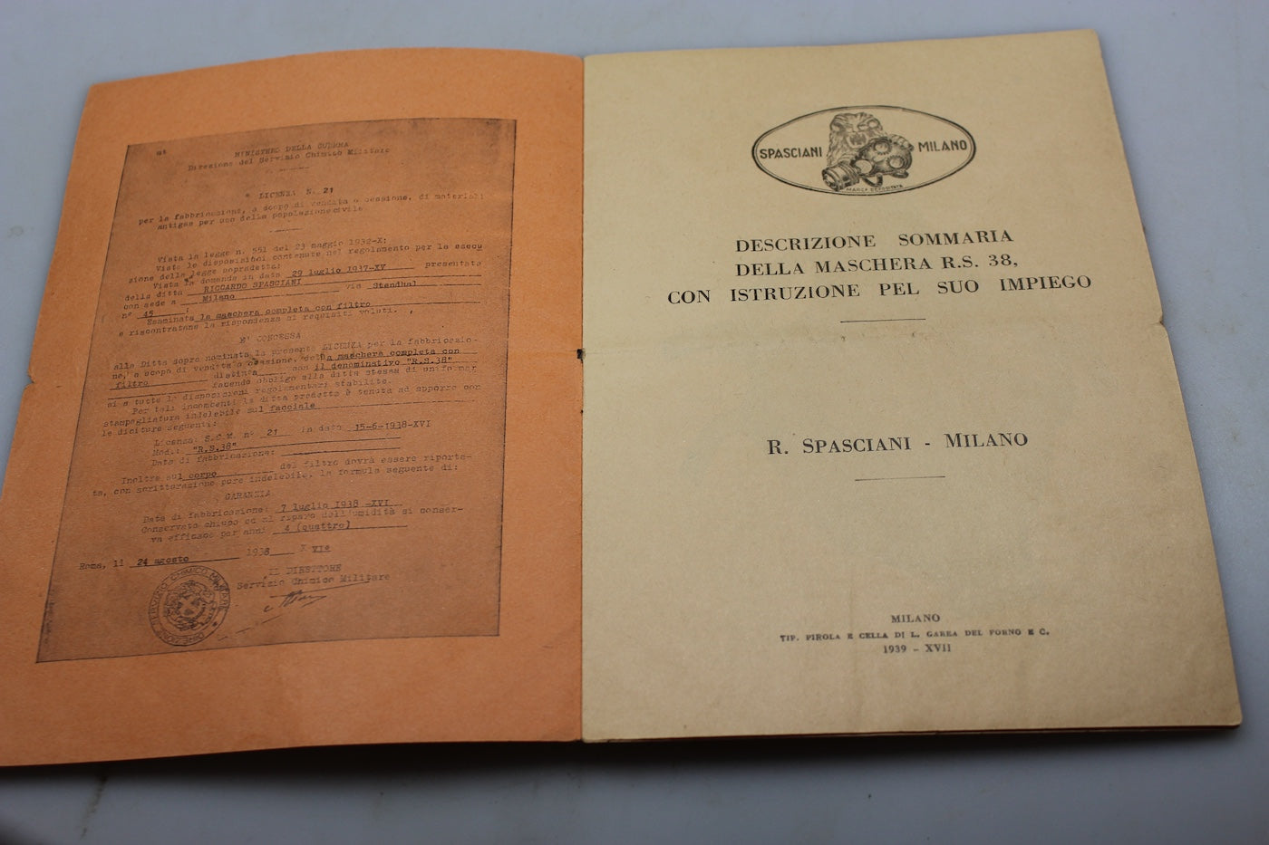 Manuale istruzioni Maschera antigas R.S.38