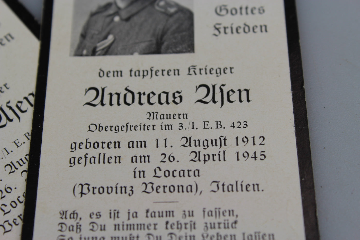 # 3 Sterbebilder caduto 26/4/45 Locara (VR)