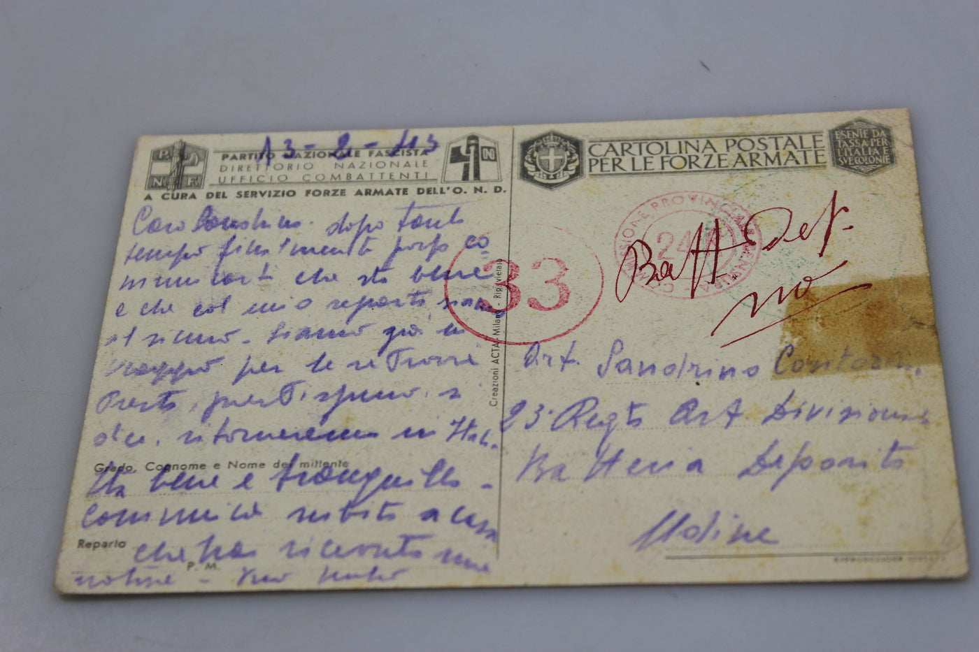 Cartolina postale FFAA "Viaggiata"