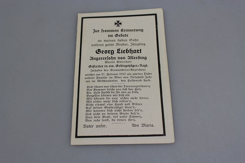 Sterbebilder  Gebirgsjager 27/2/43 Caucaso