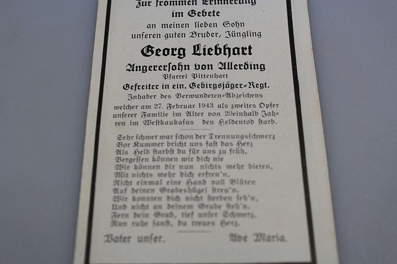 Sterbebilder  Gebirgsjager 27/2/43 Caucaso