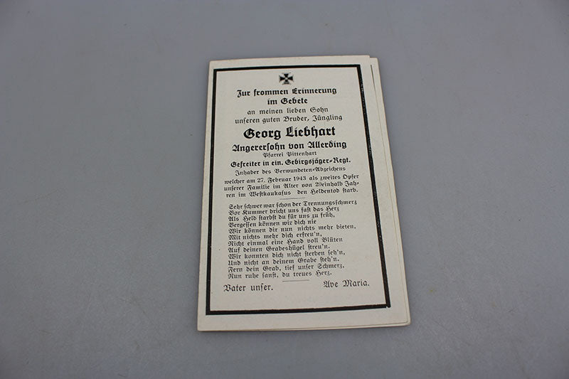 Sterbebilder Gebirgsjager Caucaso  27/2/43