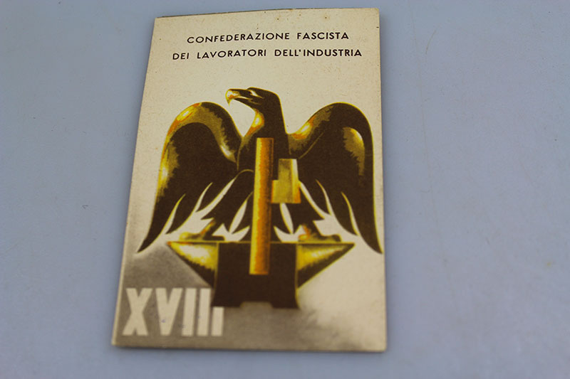 Tessera Confederazione Fascista Lavoratori dell' Industria XVIII°