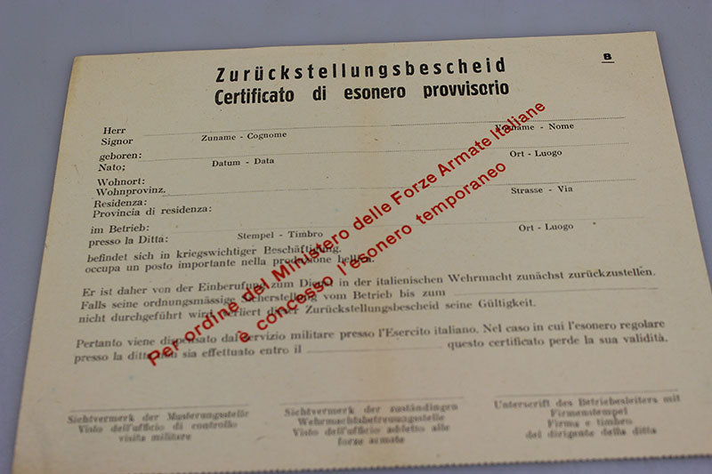 Foglio congedo provvisorio RSI