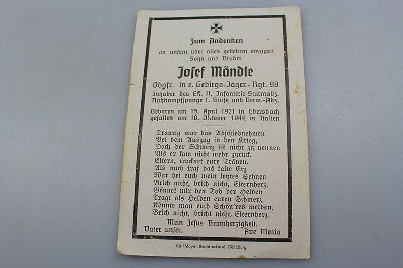 Sterbebilder Gebirgsjager - Italia 10/44