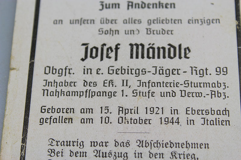Sterbebilder Gebirgsjager - Italia 10/44
