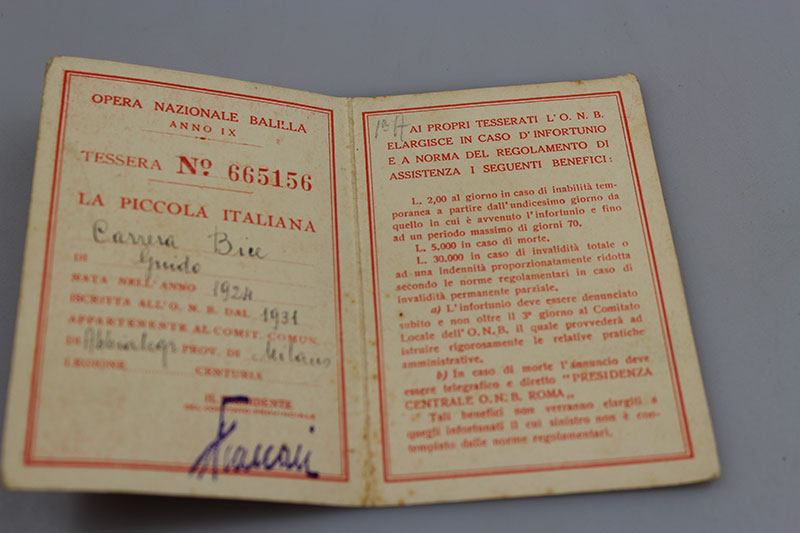 Tessera ONB "Piccola Italiana" IX°