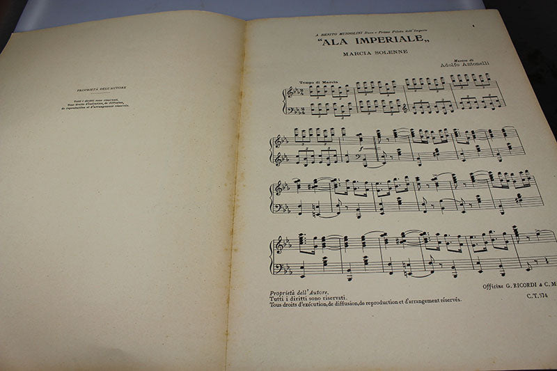 Spartito musicale della marcia dedicata a Benito Mussolini