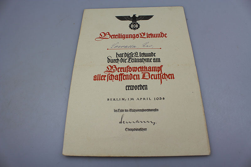 Coppia di Urkunde Berufswettkampf 1936 e 1937