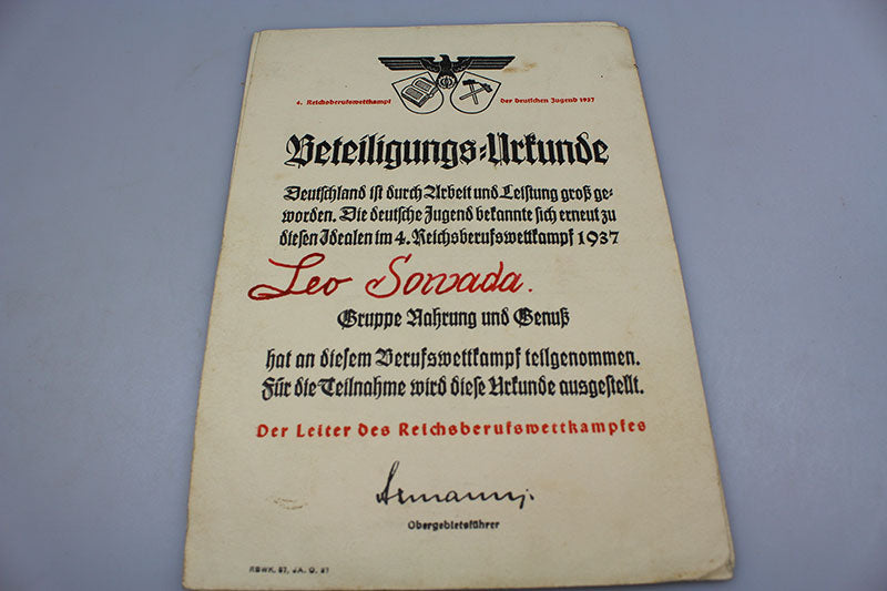 Coppia di Urkunde Berufswettkampf 1936 e 1937