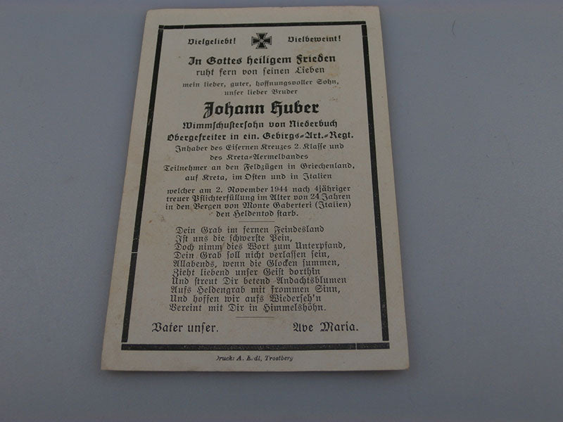 Sterbebilder Gebirgsjager ( probabilmente il 100° Rgt. ) Italia 2/11/44