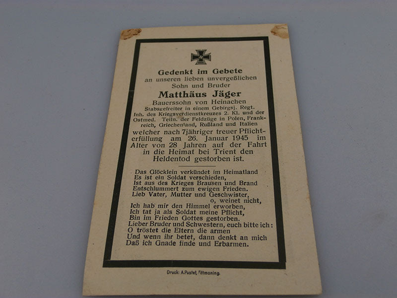 Sterbebilder Gebirgsjager Trento 26/1/45