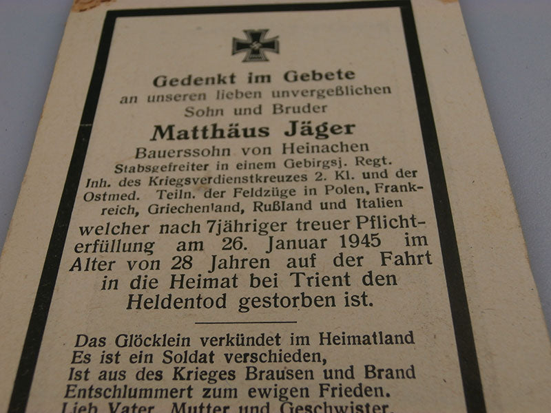 Sterbebilder Gebirgsjager Trento 26/1/45